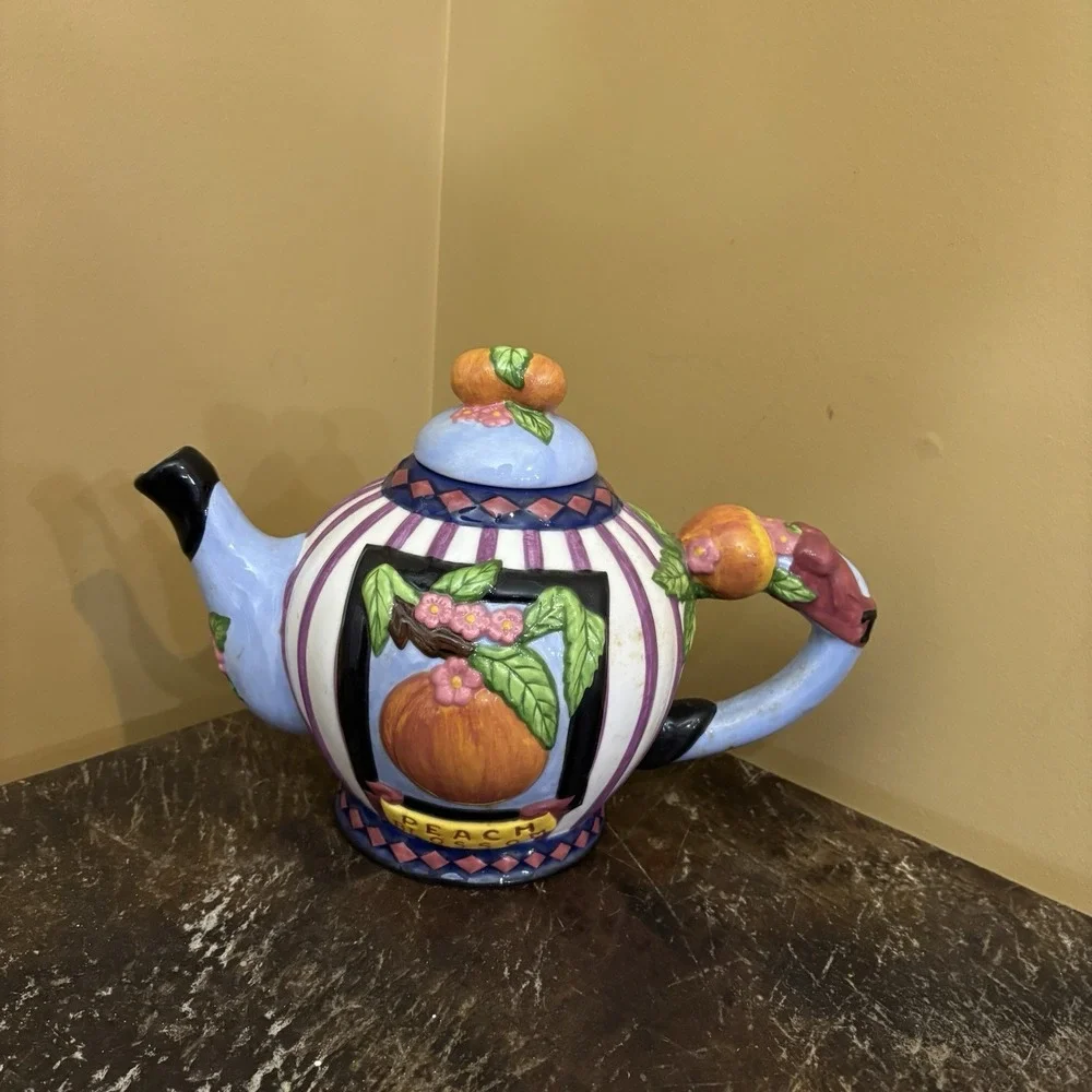 Zrike Peach Blossom Tea Time Hand Painted Tea Pot 2 Cups/‎ Mugs